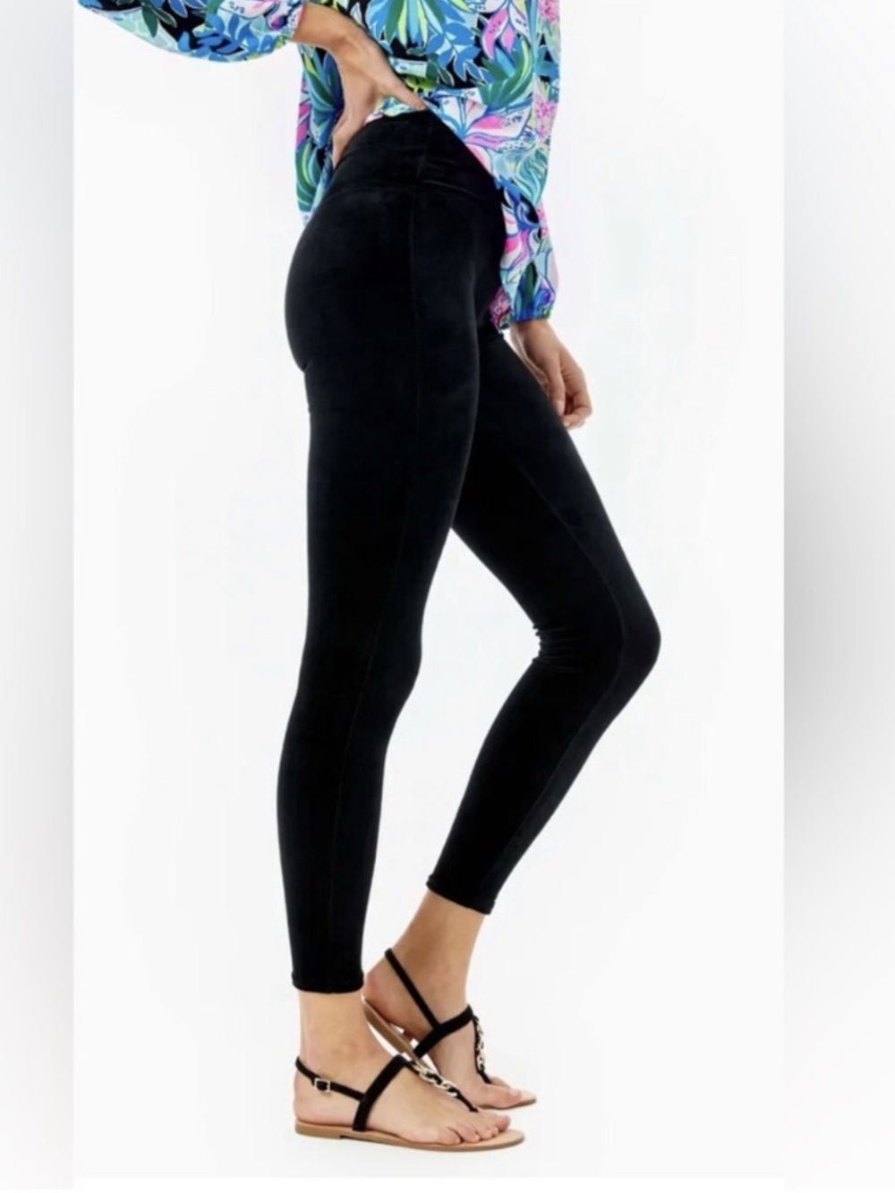 Lilly Pulitzer myria Black High-Rise Leggings velour women M soft stretchy event